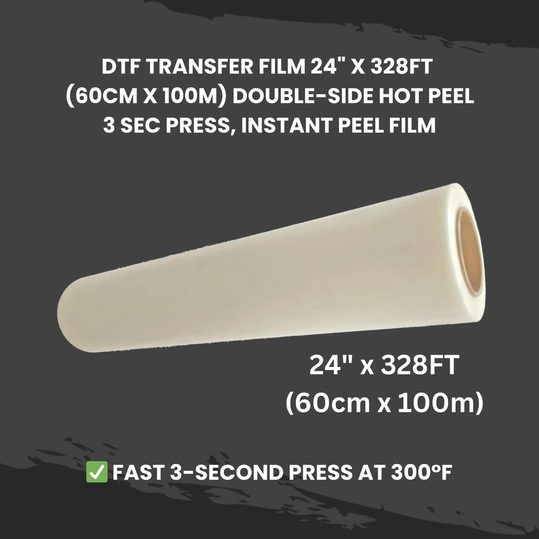 DTF Transfer Film 24" x 328FT (60cm x 100m) Double-Side Hot Peel – 3 Sec Press, Instant Peel Film